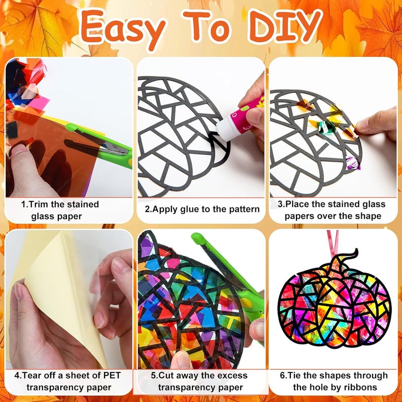 EggSun 36 Sets Fall Thanksgiving Suncatchers Craft Kit for Kids Ornaments Stained Glass Window Arts and Crafts Kit for Classroom Holiday Projects Home Party Favors Decorations Ages 4 8 12 - Image 4